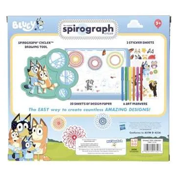 Spirograph Cyclex Set Bluey – Drawing Kit, Arts and Crafts, Bluey Toys, Art Supplies, Stickers for Kids, Bluey Stickers, Spiral Art, Markers, Stickers, Design Sheet Included, Ages 5+