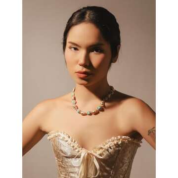 OJERRY Blue Byzantine Medieval Renaissance Bold Chunky Costume Unusual Statement Charm Necklace Cool...