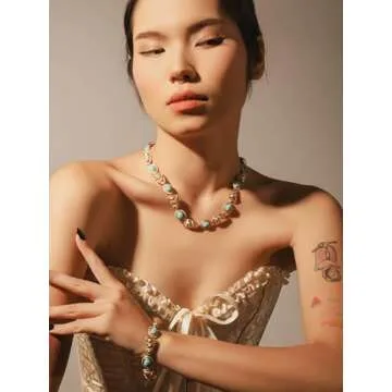 OJERRY Blue Byzantine Medieval Renaissance Bold Chunky Costume Unusual Statement Charm Necklace Cool Jewelry Coolest Gifts for Women Trendy In Their 30s