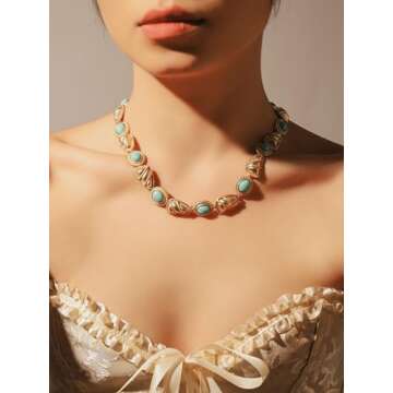 OJERRY Blue Byzantine Medieval Renaissance Bold Chunky Costume Unusual Statement Charm Necklace Cool Jewelry Coolest Gifts for Women Trendy In Their 30s