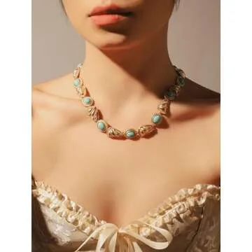 OJERRY Blue Byzantine Medieval Renaissance Bold Chunky Costume Unusual Statement Charm Necklace Cool Jewelry Coolest Gifts for Women Trendy In Their 30s