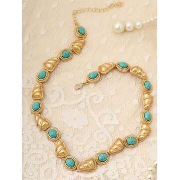 OJERRY Blue Byzantine Medieval Renaissance Bold Chunky Costume Unusual Statement Charm Necklace Cool Jewelry Coolest Gifts for Women Trendy In Their 30s