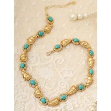 OJERRY Blue Byzantine Medieval Renaissance Bold Chunky Costume Unusual Statement Charm Necklace Cool Jewelry Coolest Gifts for Women Trendy In Their 30s