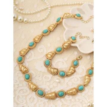 OJERRY Blue Byzantine Medieval Renaissance Bold Chunky Costume Unusual Statement Charm Necklace Cool Jewelry Coolest Gifts for Women Trendy In Their 30s