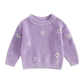 Chunky Floral Embroidery Baby Girl Sweater - Warm & Stylish Winter Wear