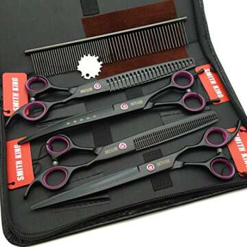 8.0 inches Professional Dog Grooming Scissors Set Straight & thinning & Curved & chunkers 4pcs in 1 ...
