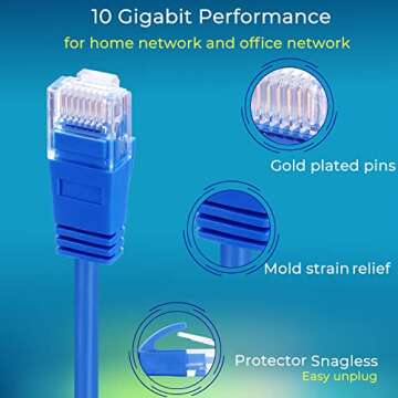 Rapink Patch Cables Cat6a 0.5ft (10 Pack) Slim, Cat6a Ethernet Patch Cable 10G Support, Snagless Cat...