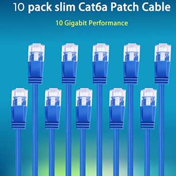 Rapink Patch Cables Cat6a 0.5ft (10 Pack) Slim, Cat6a Ethernet Patch Cable 10G Support, Snagless Cat 6 Patch Cable for Patch Panel to Switch, Flexiable Cat 6a Ethernet Cable with Gold Plated