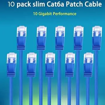 Rapink Patch Cables Cat6a 0.5ft (10 Pack) Slim, Cat6a Ethernet Patch Cable 10G Support, Snagless Cat 6 Patch Cable for Patch Panel to Switch, Flexiable Cat 6a Ethernet Cable with Gold Plated