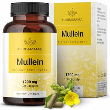 HERBAMAMA Mullein Leaf Capsules - 1200mg Mullein Leaves for Lung Detox & Cleanse - Vegan, Non-GMO Respiratory Lung Support Supplement, 100 Caps