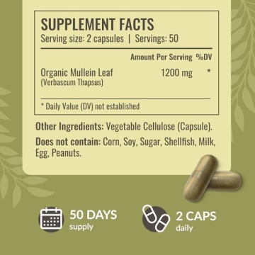 HERBAMAMA Mullein Leaf Capsules - 1200mg Mullein Leaves for Lung Detox & Cleanse - Vegan, Non-GMO Respiratory Lung Support Supplement, 100 Caps