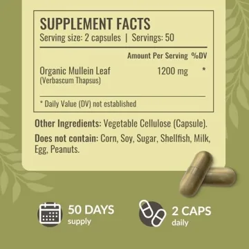 HERBAMAMA Mullein Leaf Capsules - 1200mg Mullein Leaves for Lung Detox & Cleanse - Vegan, Non-GMO Respiratory Lung Support Supplement, 100 Caps