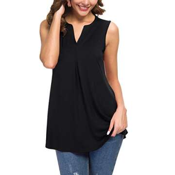 Neineiwu Women's Sleeveless Tank Sexy Blouses V Neck Loose Casual Stretch Tank Tops (XL,Black)