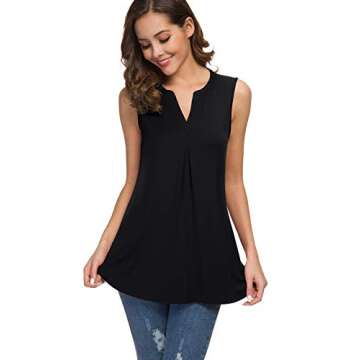 Neineiwu Women's Sleeveless Tank Sexy Blouses V Neck Loose Casual Stretch Tank Tops (XL,Black)