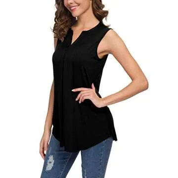 Neineiwu Women's Sleeveless Tank Sexy Blouses V Neck Loose Casual Stretch Tank Tops (XL,Black)