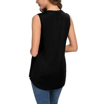 Neineiwu Women's Sleeveless Tank Sexy Blouses V Neck Loose Casual Stretch Tank Tops (XL,Black)