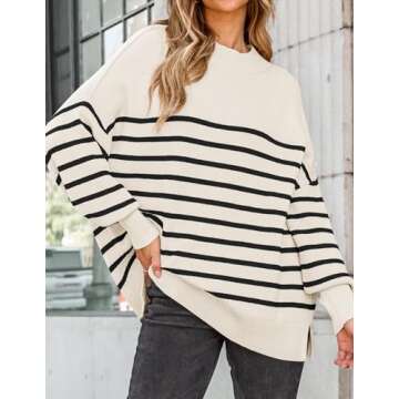 ZESICA Women's Winter Oversized Sweaters Long Sleeve Color Block Mock Neck Side Slit Comfy Loose Kni...