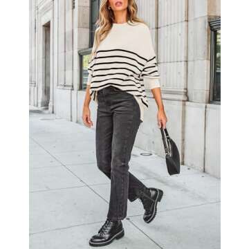 ZESICA Women's Winter Oversized Sweaters Long Sleeve Color Block Mock Neck Side Slit Comfy Loose Knitted Pullover Tops,White,Large