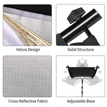 SOONPHO Clamshell Light Reflector Diffuser 43x20inch/110x50cm with Carry Bag, Arclight Curved Lighting Reflector for Photography Studio Video Photo Portrait Headshot Shooting,White/Silver/Gold/Black