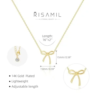 Risamil 14K Gold Bow Necklace for Women