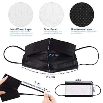 SOOQOO Masks Disposable 100Pcs,with Elastic Loop, Breathable Comfort, 3-Ply Masks, Waterproof, Adjus...