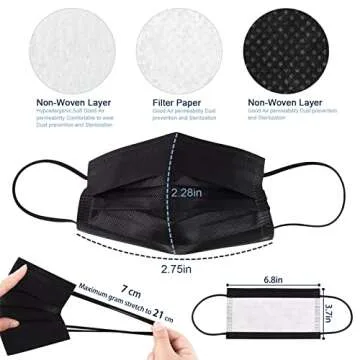 SOOQOO Masks Disposable 100Pcs,with Elastic Loop, Breathable Comfort, 3-Ply Masks, Waterproof, Adjus...