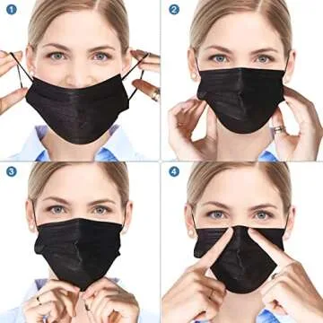 SOOQOO Masks Disposable 100Pcs,with Elastic Loop, Breathable Comfort, 3-Ply Masks, Waterproof, Adjustable Clip, Skin-Friendly Fabric (Black)