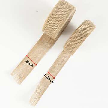 2 Rolls 2Inch and 1.2Inch Natural Burlap Fabric Ribbon Roll（11 Yards Each Roll） for Wedding Even...