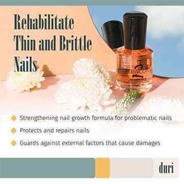 duri Rejuvacote 2 Nail Growth System Sensitive Formula - Nail Hardener and Strengthener for Brittle, Breaking, Splitting Nail Repair - 0.61 fl. oz.
