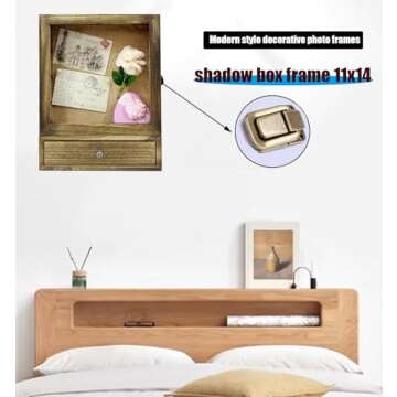 LITAITAI 11 x 14inch Shadow Box Frame with 1 Drawer 3 Removable Shelfs–Wooden Acrylic Display Cases, for Wall Mount and Tabletop Display Picture Flower Keepsake (Carbon)