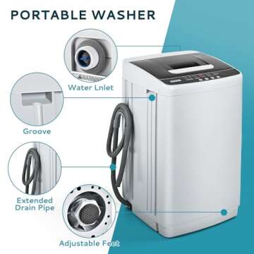 Euhomy Home Washer, Small Portable Washer 0.9 Cubic Feet with 10 Programs 5 Water Levels, Drain Pump and LED Display, Compact Washer for Apartments and RVs, Light Gray