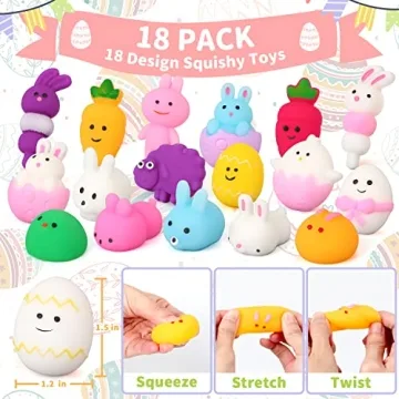 Opawel 18 Pcs Easter Egg Stuffers with Squishy Toys