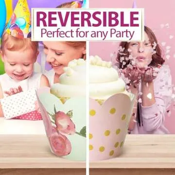 Cupcake Wrappers - Blush Pink & Gold Floral Wedding, Vintage Rose Bridal & Baby Shower Decorations, ...