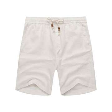 COOFANDY Men's Flat Front Linen Shorts Lightweight Drawstring Summer Beach Shorts