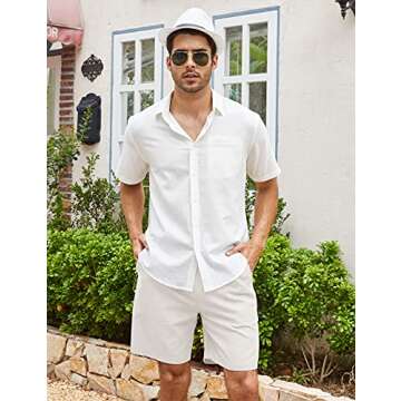 COOFANDY Men's Flat Front Linen Shorts Lightweight Drawstring Summer Beach Shorts
