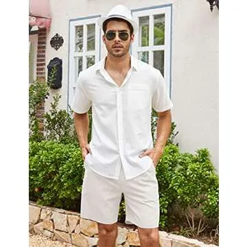 COOFANDY Men's Flat Front Linen Shorts Lightweight Drawstring Summer Beach Shorts