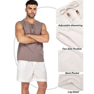 COOFANDY Men's Flat Front Linen Shorts Lightweight Drawstring Summer Beach Shorts