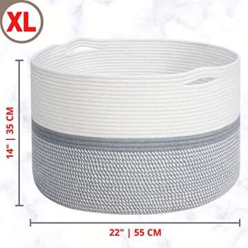 MINTWOOD Design Extra Large 22 x14 Inches Decorative Woven Cotton Rope Storage Basket, Laundry Baske...