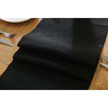Dinning Table Runner 12 x 36 Inches Farmhouse Kitchen Coffee Burlap Table Runner for Holiday Party, Black