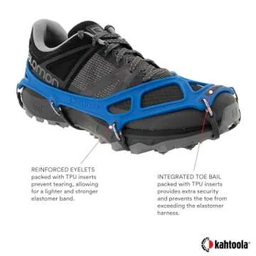 Kahtoola EXOspikes Footwear Traction for Winter Hiking & Running in Snow, Ice & Rocky Terrain - Blue - Small
