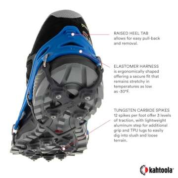 Kahtoola EXOspikes Footwear Traction for Winter Hiking & Running in Snow, Ice & Rocky Terrain - Blue - Small