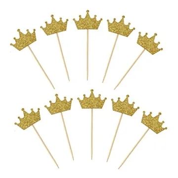 Hongkai 24PCS Gold Glitter Crown Cake Toppers