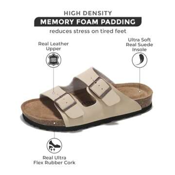 Project Cloud Genuine Leather Flat Sandals Beach Essentials Womens Sandals Memory Foam Vacation Esse...