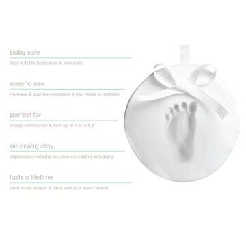Tiny Ideas Baby's Handprint or Footprint Christmas Ornament, Easy No-Bake Keepsake Kit, Creative Holiday Gift for New and Expecting Parents, Clay