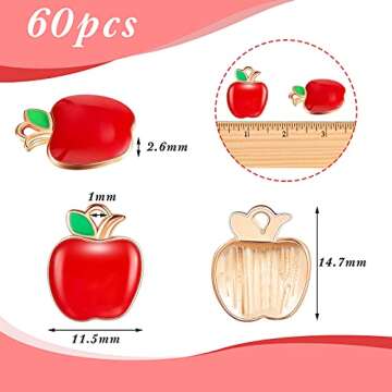 Hicarer 60 Pieces Red Apple Shape Pendant Charms Alloy Enamel Fruit Pendants Fruit Bead Charms Fruit...