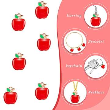Hicarer 60 Pieces Red Apple Shape Pendant Charms Alloy Enamel Fruit Pendants Fruit Bead Charms Fruit Decoration Charm Dangle for Jewelry Making Earrings Bracelets Necklaces DIY Crafts Back to School