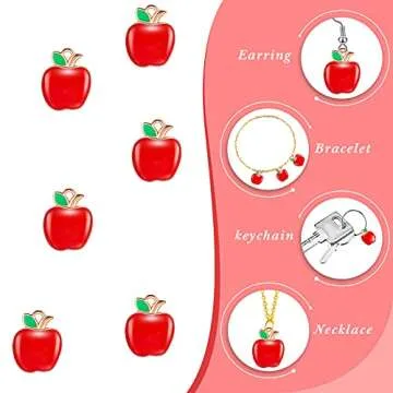 Hicarer 60 Pieces Red Apple Shape Pendant Charms Alloy Enamel Fruit Pendants Fruit Bead Charms Fruit Decoration Charm Dangle for Jewelry Making Earrings Bracelets Necklaces DIY Crafts Back to School