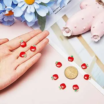 Hicarer 60 Pieces Red Apple Shape Pendant Charms Alloy Enamel Fruit Pendants Fruit Bead Charms Fruit Decoration Charm Dangle for Jewelry Making Earrings Bracelets Necklaces DIY Crafts Back to School