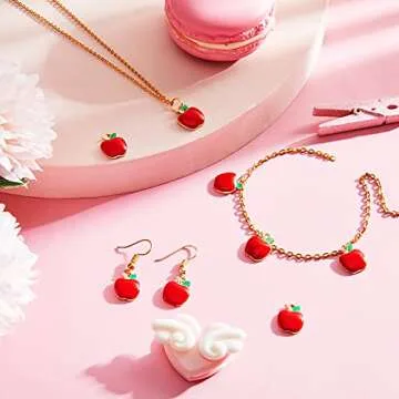 Hicarer 60 Pieces Red Apple Shape Pendant Charms Alloy Enamel Fruit Pendants Fruit Bead Charms Fruit Decoration Charm Dangle for Jewelry Making Earrings Bracelets Necklaces DIY Crafts Back to School