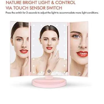 Flymiro TRI-fold Lighted Makeup Mirror with LEDs